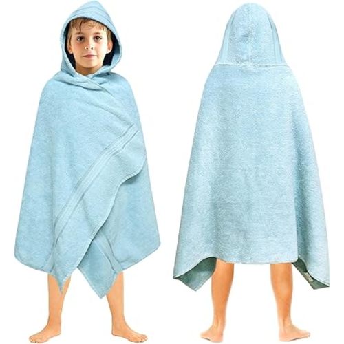 ORIGINAL KIDS Hooded Bath Towel Wrap - Ultra Soft 100% Cotton Terry Large Oversized Hooded Kids Towel with Border - Toddler Big Kid Shower Pool Beach - Absorbent Quick Dry - 30x54 - Light Blue