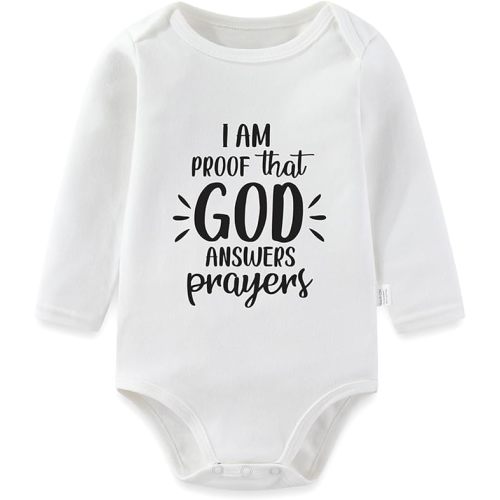 I'm Proof that God Answers Prayers Long Sleeve Baby Bodysuits, Jesus Romper Outfits Girls Boys 0-24 Months