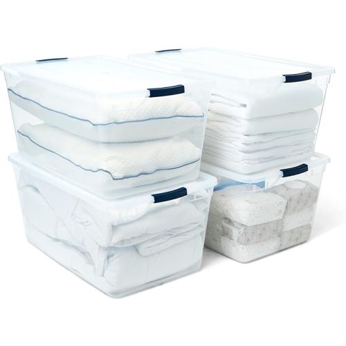 Rubbermaid Cleverstore 71 Qt Clear Storage Bins with Lids, 4-Pack, Stackable, BPA-Free, Made in USA