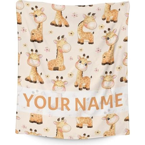 Custom Giraffe Blanket for Girls & Boys - 40x50 Inches Crib Size - Soft Fuzzy Warm Throws Gifts - Yellow Cute Throw Blanket for Couch, Sofa