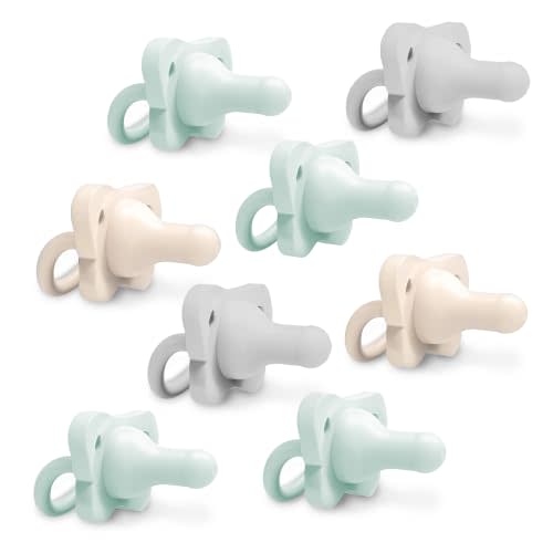 Dr. Brown's HappyPaci 100% Silicone Baby Pacifier, Contoured One-Piece Design, Gray, Green, Ecru, 0-6m, BPA-Free, 8-Pack