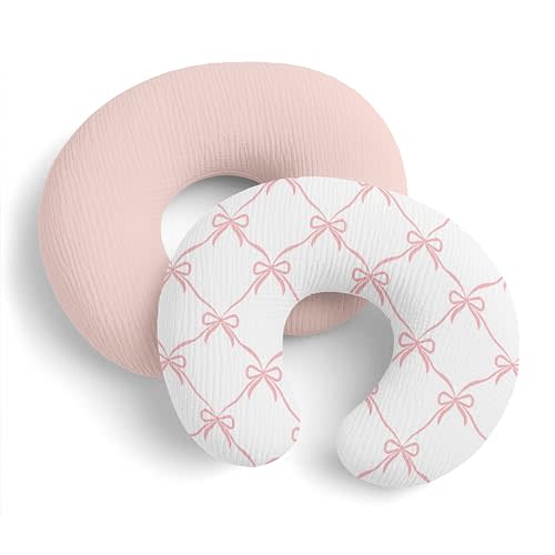 Sweet Jojo Designs 2-Piece Muslin Nursing Pillow Covers Set (Pink Bows) for Newborn Baby Girls 100% Cotton Breastfeeding Pillowcases-PILLOW NOT INCLUDED (Solid Blush Elegant Bow for Ballet Collection)