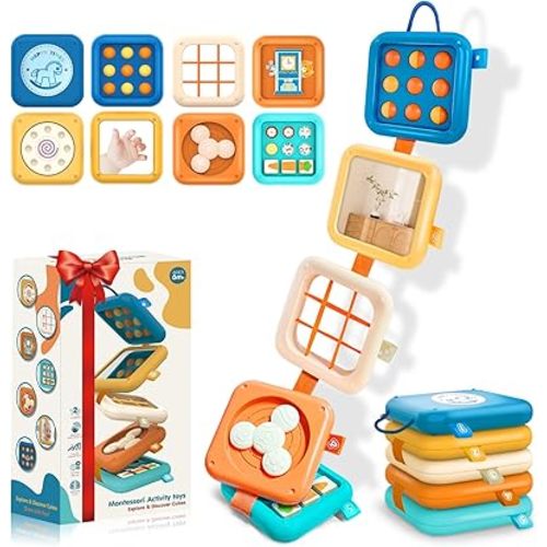 Montessori Toys for Baby 6-12 Months: Sensory Activity Cube with Fine Motor Skills - Travel Busy Board Busy Cube Gifts for 1 Year Old Boy Girl