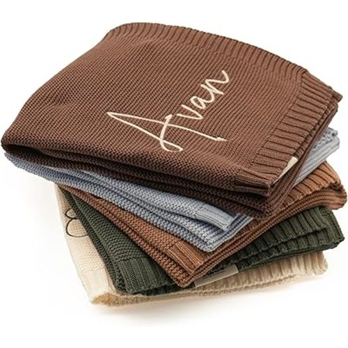 100% Organic Cotton Personalized Baby Blanket | Embroidered Custom Name, Knitted Baby Blanket for Girl and Boys Customized