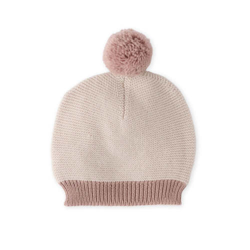 Wool Knit Hat - Natural - Rose