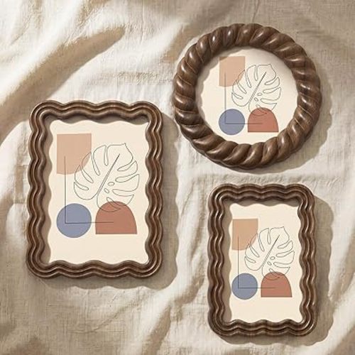 Novabright 3 Pack Wood Vintage Picture Frames 4x6, 5x7 for Tabletop & Wall Display, Home Decor, Art & Photo Gallery, Family, Friends, Wedding & Graduation Gifts(Walnut Color,Wavy and Rope Style)