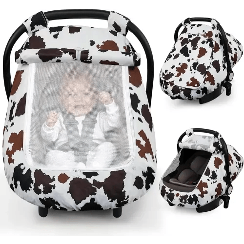 Elstey Car Seat Cover Baby, Minky Dot Carseat Covers Baby Girls, Lightweight Infant Car Seat Cover Canopy with 2 Layers Breathable Mesh Windows, Stroller Carrier for Babies Newborn Essentials