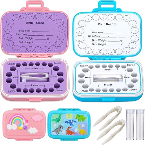 Caffox 2 Pack Tooth Holders for Kids Keepsake, Tooth Fairy Box, First Tooth Keepsake Box, Tooth Collection Container Boxes for Lost Teeth for Kids, Baby Teeth Saver Storage Case (Rainbow and Dinosaur)