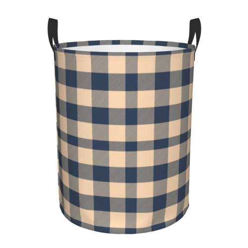 Large Laundry Basket with Handles - Blue Brown Twill Stripe Plaid Baby Kids Dirty Clothes Laundry Hamper