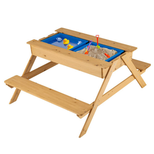 Gymax , Brown Gymax 3-in-1 Kids Picnic Table Outdoor Wooden Water Sand Table W/ Play Boxes & Reviews | Wayfair