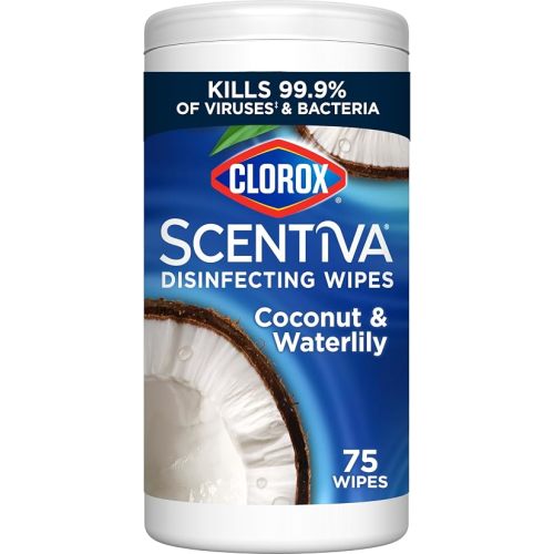 Clorox Scentiva Disinfecting Wipes, Coconut and Waterlily, Antibacterial, 75 Count