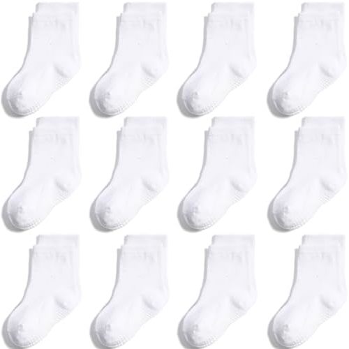 Non Slip Grip Ankle Baby Socks 12 Pack for Toddler Boys and Girls Kids,Infant Cute Cotton Baby Socks