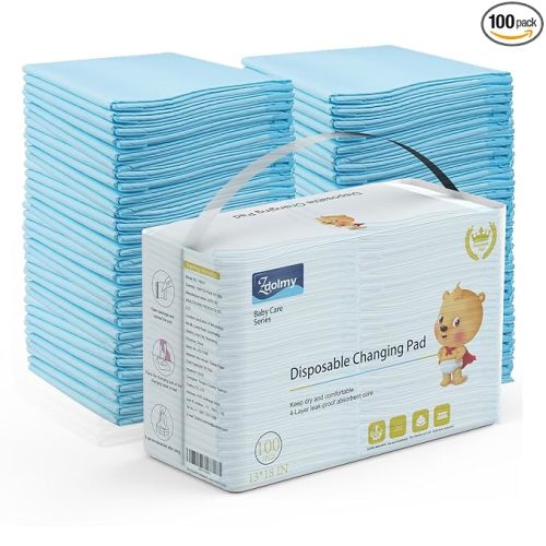 Disposable Changing Pad (100 Pack), Baby Incontinence Changing Pads Diaper UnderPads, Super Soft, Ultra Absorbent & Waterproof, Covers Any Surface for Baby Diaper Changes, 18 x 13inch (Blue)
