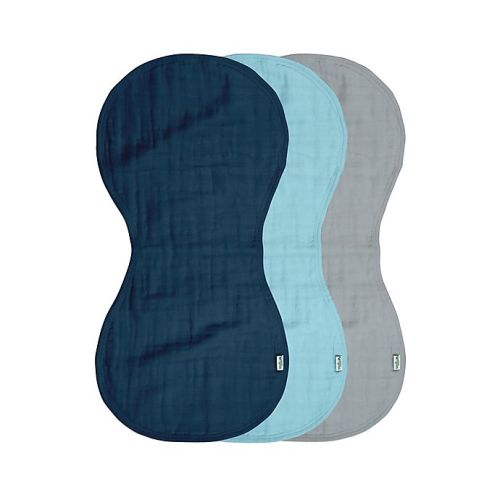 green sprouts® 3-Pack Organic Cotton Muslin Burp Cloths in Blue/Gray