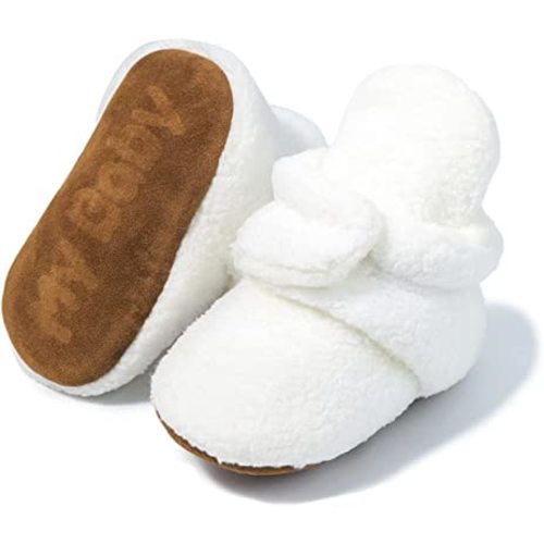 Sawimlgy Newborn Infant Baby Girl Boy Cotton Booties Stay On Sock Slippers Soft Bedroom Shoes Non-Skid Ankle Boots With Grippers Toddler Crib Warm Shoe First Walker Birthday Shower Gift