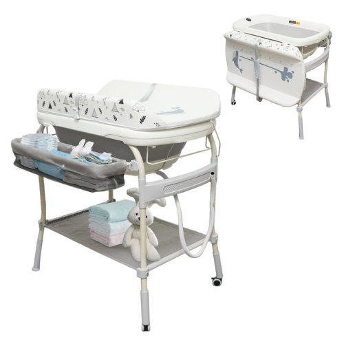 2 In 1 Baby Bathtub With Changing Table, Waterproof Diaper Changing Station，adjustable Height Nursery Organizer With Storage Racks | Wayfair