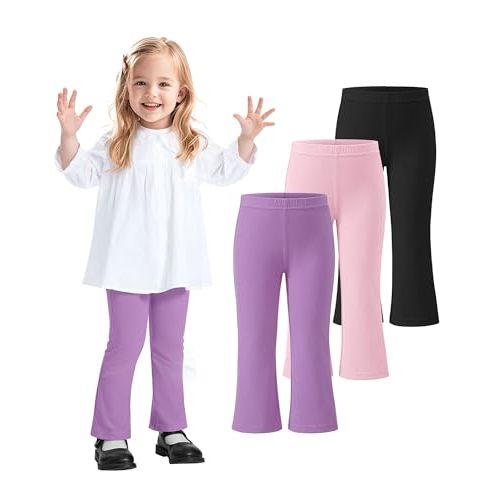 ZUEMET 3 Pack Baby Girls Flare Leggings Toddler Bell Bottoms Pants Infant Girl Soft Cotton Clothes Size 18M-5T