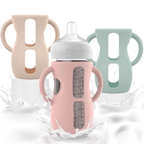 3PCS Philips Avent Glass Bottle Silicone Sleeves with Handles, Compatible with Philips Avent Glass Bottles 8 oz, Suitable for Avent Baby Bottles 8 oz, and Easy to Clean
