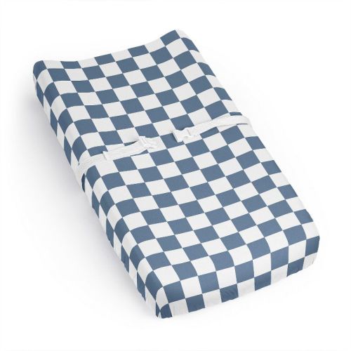 Sweet Jojo Designs Baby Boy Changing Pad Sheet Gingham Checkered Plaid Blue and White