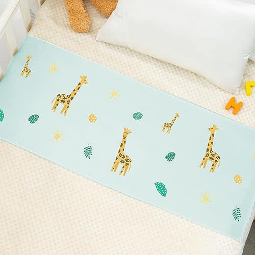 PROMEED 100% Mulberry Silk Crib Sleeve for Baby Hairloss and Bald Spot, Oeko-TEX Certified 23 Momme Silk Giraff Nursery Bedding Sheets for Bassinets/Cradles/Cots/Cribs (Green Giraff)
