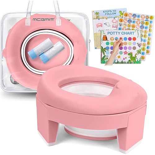 MCGMITT Portable Potty Seat for Kids Travel - Foldable Training Toilet Chair for Toddler Girls with Storage Bags for Outdoor and Indoor Easy to Clean(Pink)