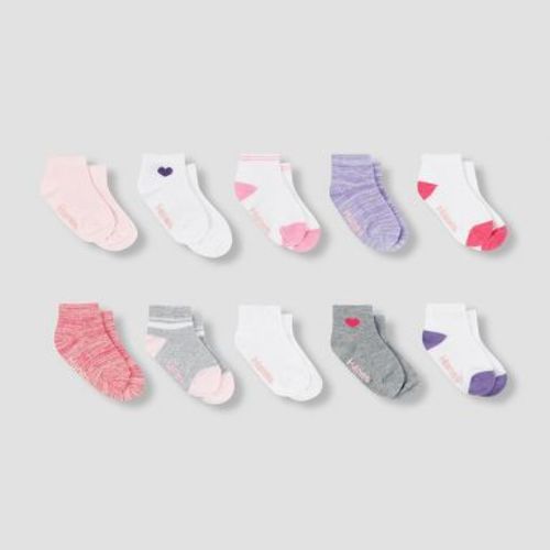 Hanes Toddler Girls' 10pk Ankle Socks - Colors May Vary 4T-5T: Breathable Knit, Nonslip Grippers