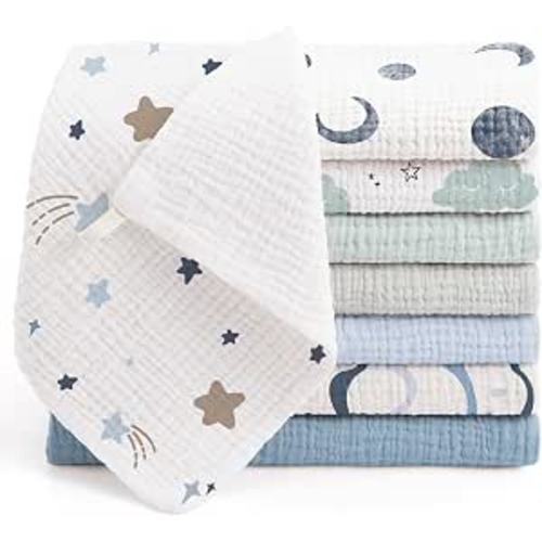 Bearmoss Muslin Burp Cloths 100% Cotton Cloths Baby Burp Cloths Muslin Washcloths Ultra-Absorbent Soft Baby Face Towel Burping Clothes for Newborn Burp Cloths Baby Boys and Girls 20"x10"(Bluegreen)
