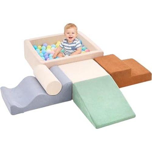 Climbing Toys for Toddlers, 6-piece Soft Foam Climbing Blocks with Ball Pit