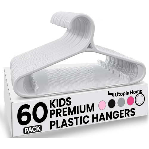 Utopia Home Kids Hangers 60 Pack – 11 Inch Non-Slip Baby Hangers White | Non-slip shoulder grooves | Strap hooks | Pants bar | Ideal for children's & infant clothes