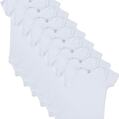Gerber Short Sleeve Solid Onesies Bodysuits (8 Pack) - White, 0-3 M