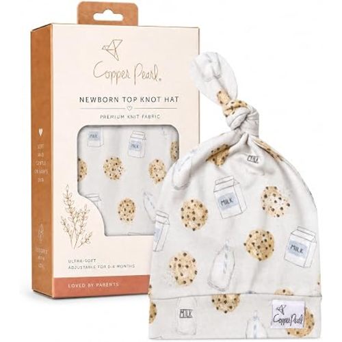Copper Pearl Baby Beanie Hat Top Knot Stretchy Soft Chip