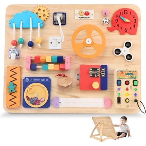 Large Montessori Busy Board for Toddlers,Wooden Sensory Toy