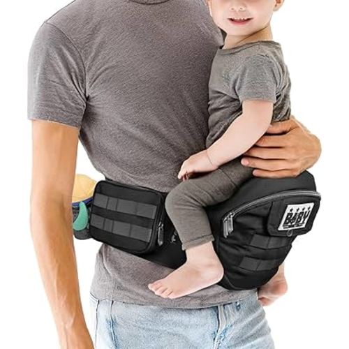 Dinictis Baby Hip Carrier, Ergonomic Waist Carrier with Hip Seat for Newborn to Toddler (Up to 45 lbs), Adjustable Wide Waistband, Molle Webbing & Multiple Pockets, Black