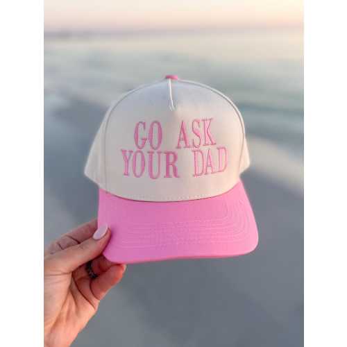 Custom Embroidered Vintage Trucker Hat // Go Ask Your Dad, Vintage Two Tone Trucker Hat, Custom Embroidered Hat, Personalized Hat