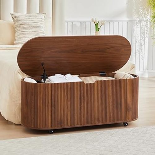 Storage Chest with Safety Hinges and Four Wheels, Large Storage Trunk Toy Chest