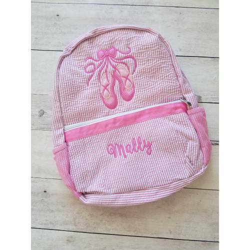 Ballet Slipper Seersucker Backpack - Dance Bag - Seersucker Dance Bag -  Personalized Dance Bag - Monogrammed Dance Bag