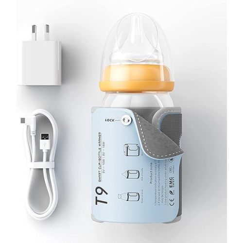 Portable Baby Bottle Warmer for Travel, Foldable Baby Bottle Warmer with LCD Display and 18W 3.0 QC Charger, Fast and Accurate Milk Heating Keeper for Car, Travel, Indoor