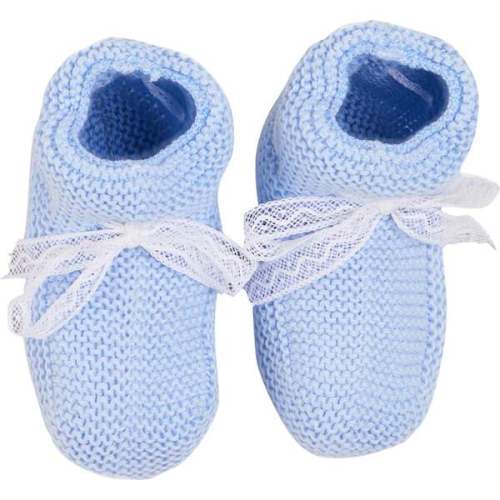 Lace Detail Knitted Booties, Light Blue - Pepa London | Maisonette