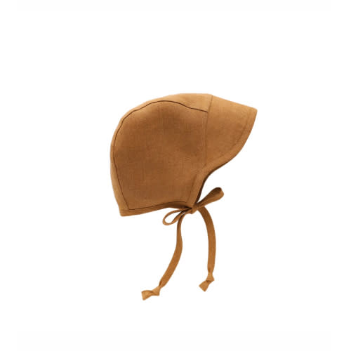 Brimmed Rust Linen Bonnet Silk-Lined