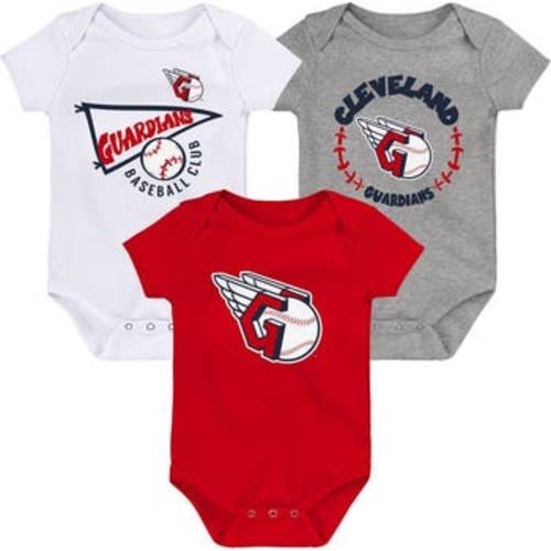 Newborn & Infant Red/White/Heather Gray Cleveland Guardians Biggest Little Fan 3-Pack Bodysuit Set
