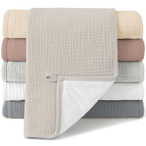 Bearmoss Muslin Burp Cloths, 100% Cotton Baby Burping Clothes, Large Extra Soft Absorbent for Unisex Newborn Boy and Girl, 20x10in, 6 Pack