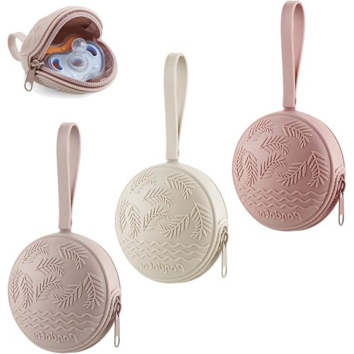 PandaEar 3 Pack Silicone Pacifier Holder Case, Portable Travel Pacifier Pouch for Newborns, BPA-Free Silicone Pacifier Storage Container for Boys & Girls (Pink)