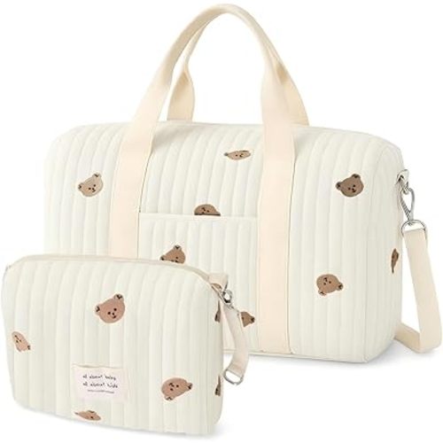 2 Pcs Diaper Bag Tote Stroller Set, Maternity Hospital Bag for Labor & Delivery, Large Women’s Travel Duffel, Quilted Duffle, Cotton Diaper Tote