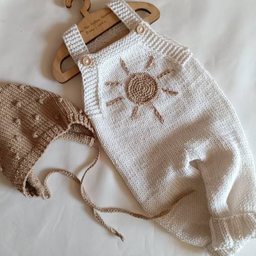 Crochet Baby Romper with Sun Appliqué & Hat: Boho Newborn Outfit