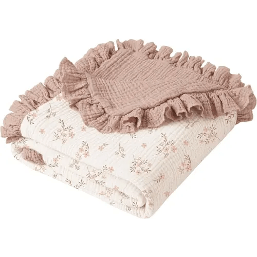 Konssy Flounce Muslin Baby Blankets, Cotton Crib Blanket for Baby Infant Toddler, Super Soft and Lightweight Nursery Blankets 40"x36" (Petal Dream)