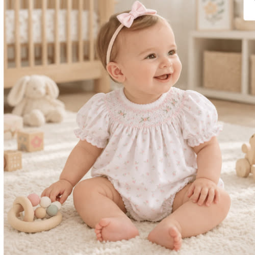 Baby Girl Classic Bishop Smocked Bubble - Magnolia Baby Pima Cotton Juliette