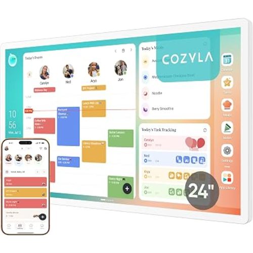 Cozyla Calendar Plus 2: 24" Smart Digital Calendar Wall Touch Screen & No Subscription Family Dashboard, Electronic Display for Family System- Chore Chart, Meal Planner, Support App Store Wall Mount