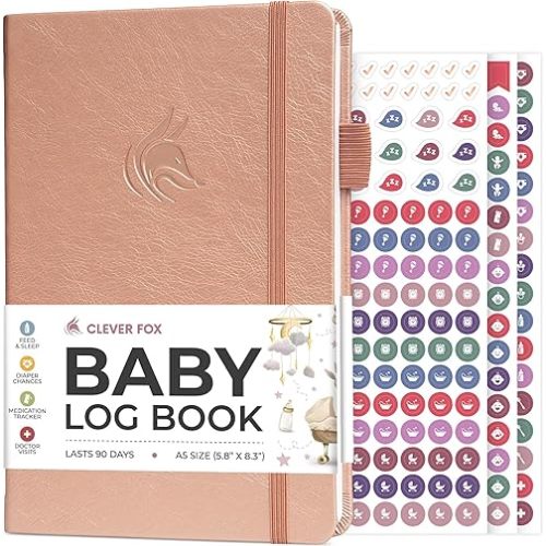Clever Fox Baby Log Book – Daily Feeding & Sleep Tracker Journal – Medical Care Newborn Record, Gifts for New Parents & Baby Registry (Rose Gold)