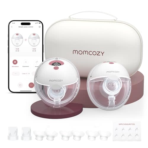 Momcozy M5 Smart APP Controlled Wearable Breast Pump, 2-Pack Cozy Red | Hands-Free and Wireless, 3 Modes 9 Suction Levels, BPA-Free, Portable Lightweight, 24mm Flange
