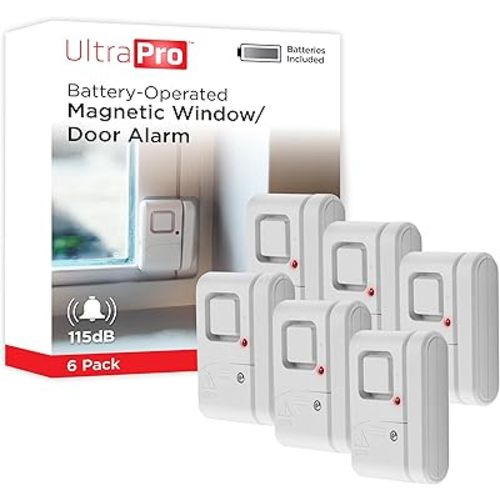 UltraPro Personal Security Window and Door Alarm, 6 Pack, DIY Protection, Burglar Alert, Wireless Chime/Alarm, Easy Installation, Home Security, Ideal for Home, Garage, Apartment, White, 49721